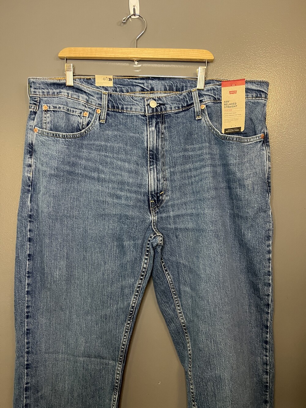 Levis 559 Jeans Mens 42x30 Blue Relaxed Straight Stretch Denim Medium Wash